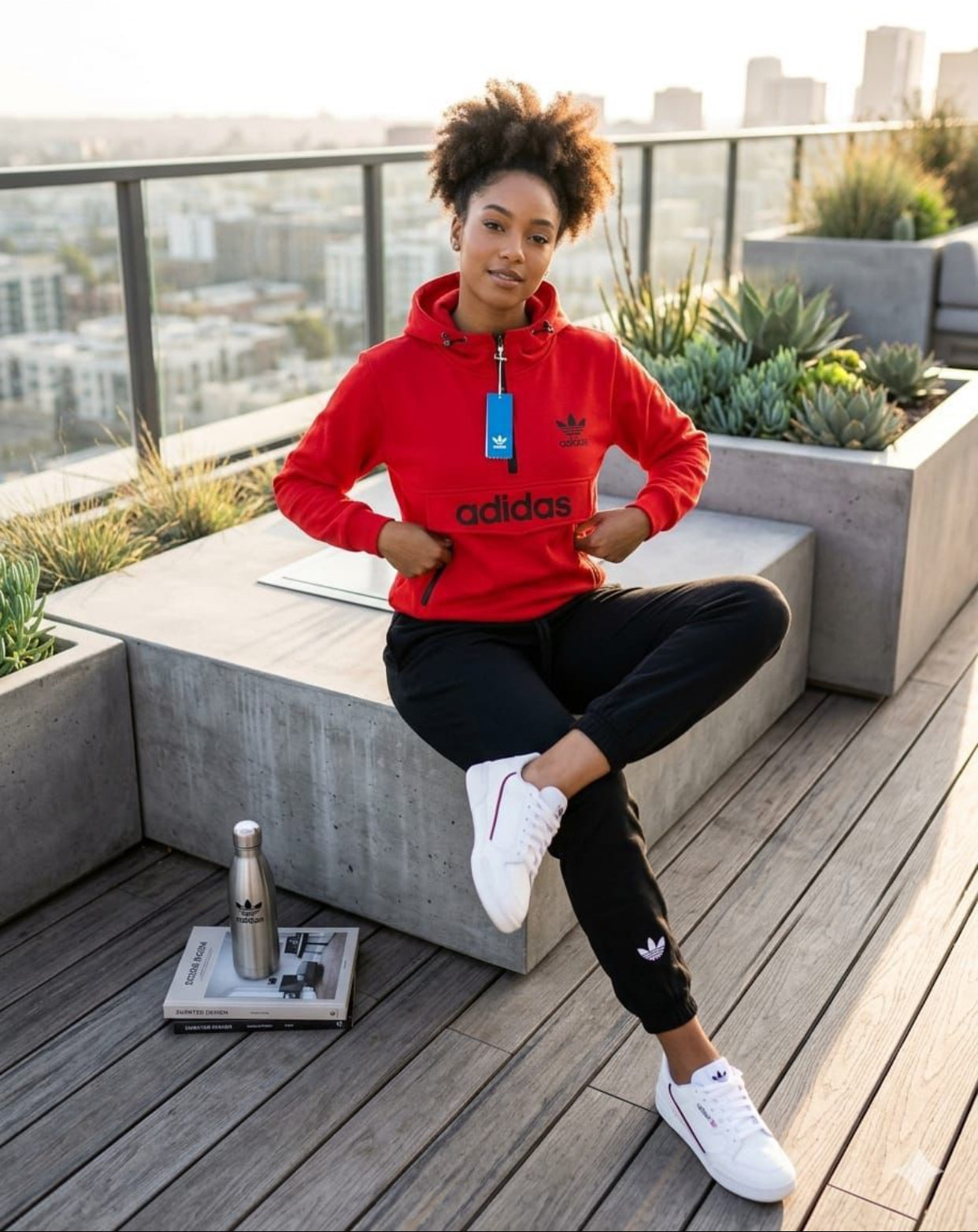 adidas logo-print hoodie and black jogger pants
