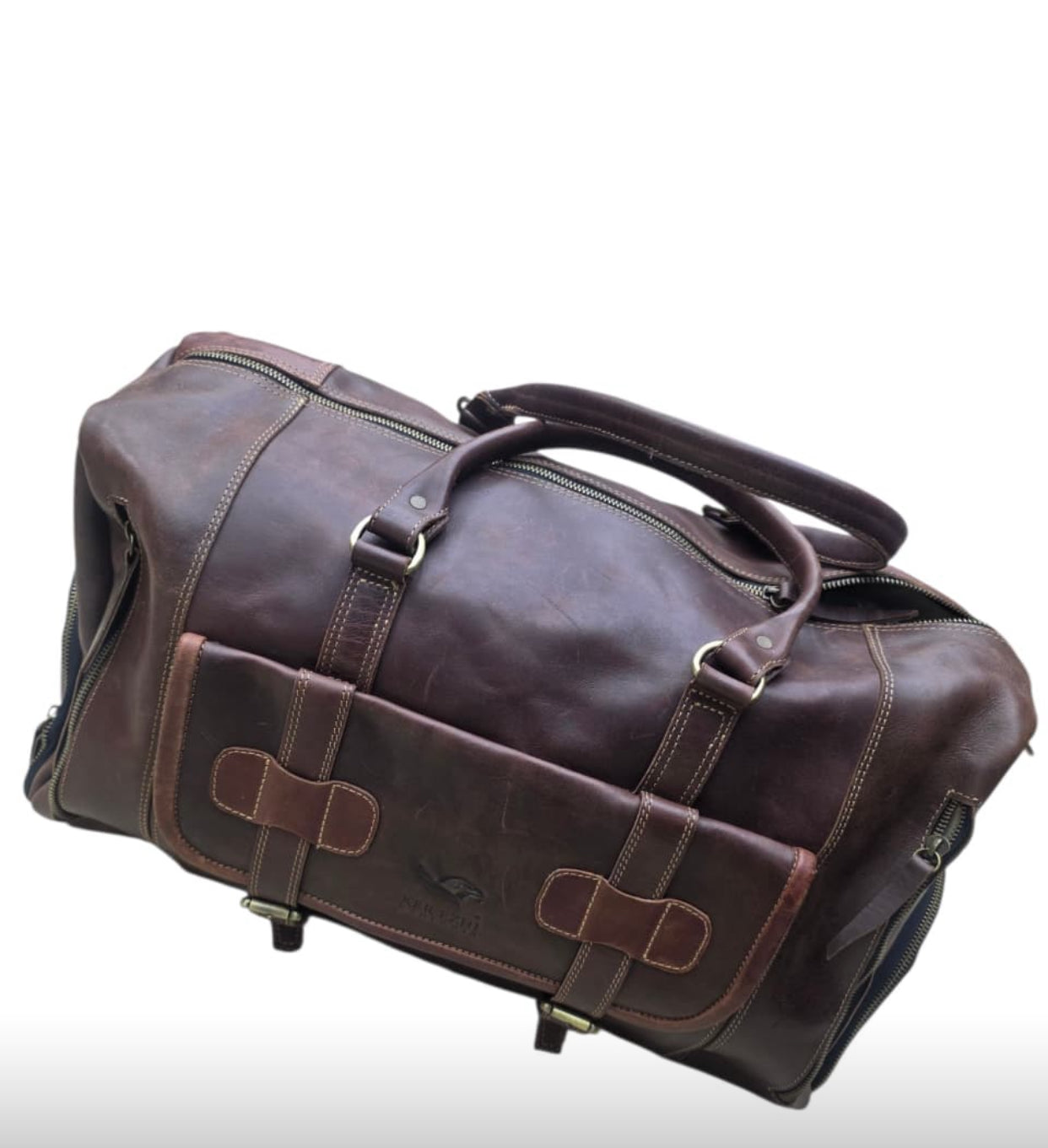 Leather duffel bag