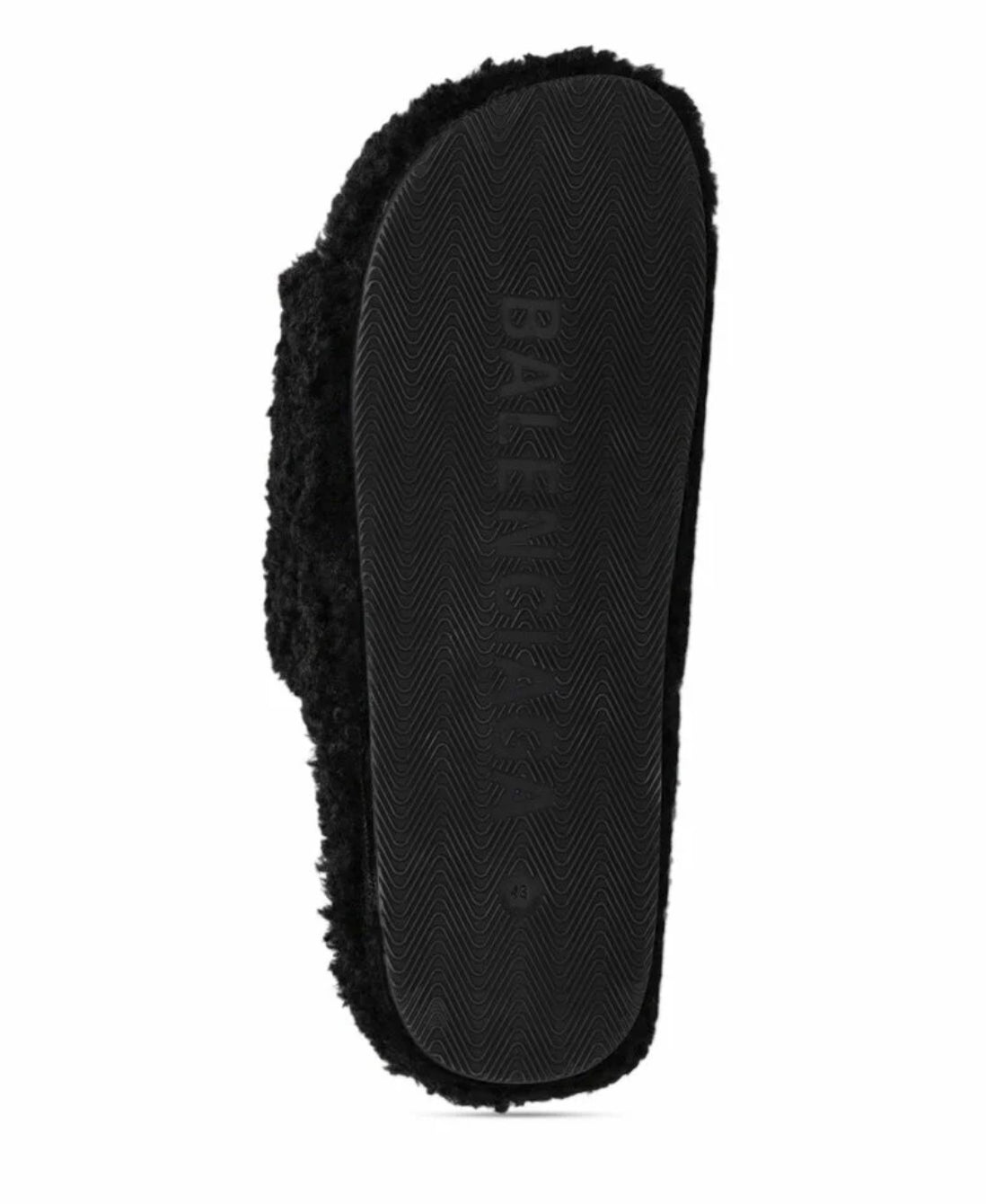 BLACK FURRY SLIDE SANDALS