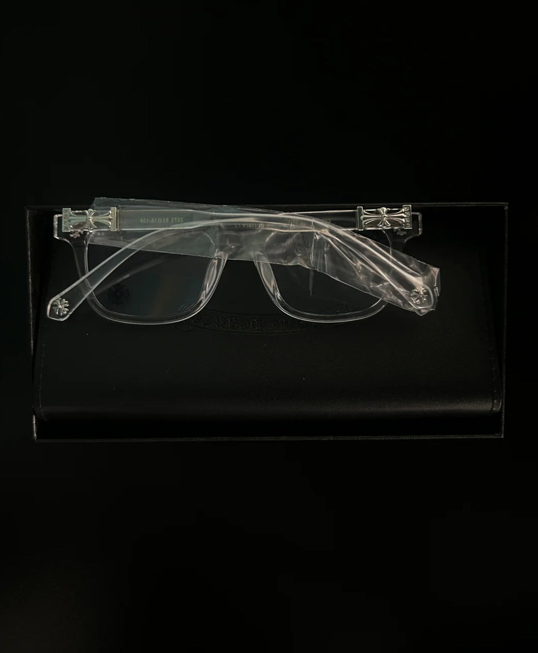 Chrome  glasses - clear & silver badges