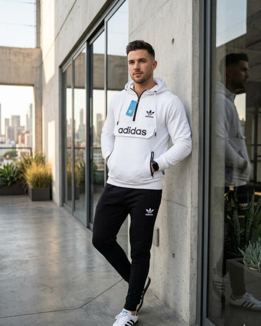 Adidas  hoodie and matching track pants in white and black.