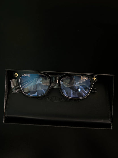 Chrome glasses - black & silver badges