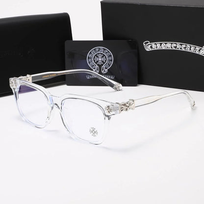 Chrome  glasses - clear & silver badges