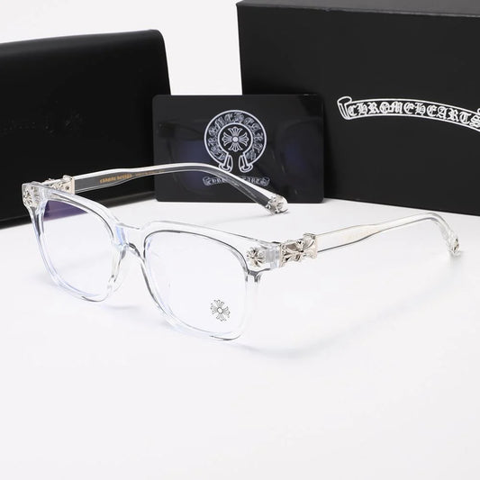 Chrome  glasses - clear & silver badges