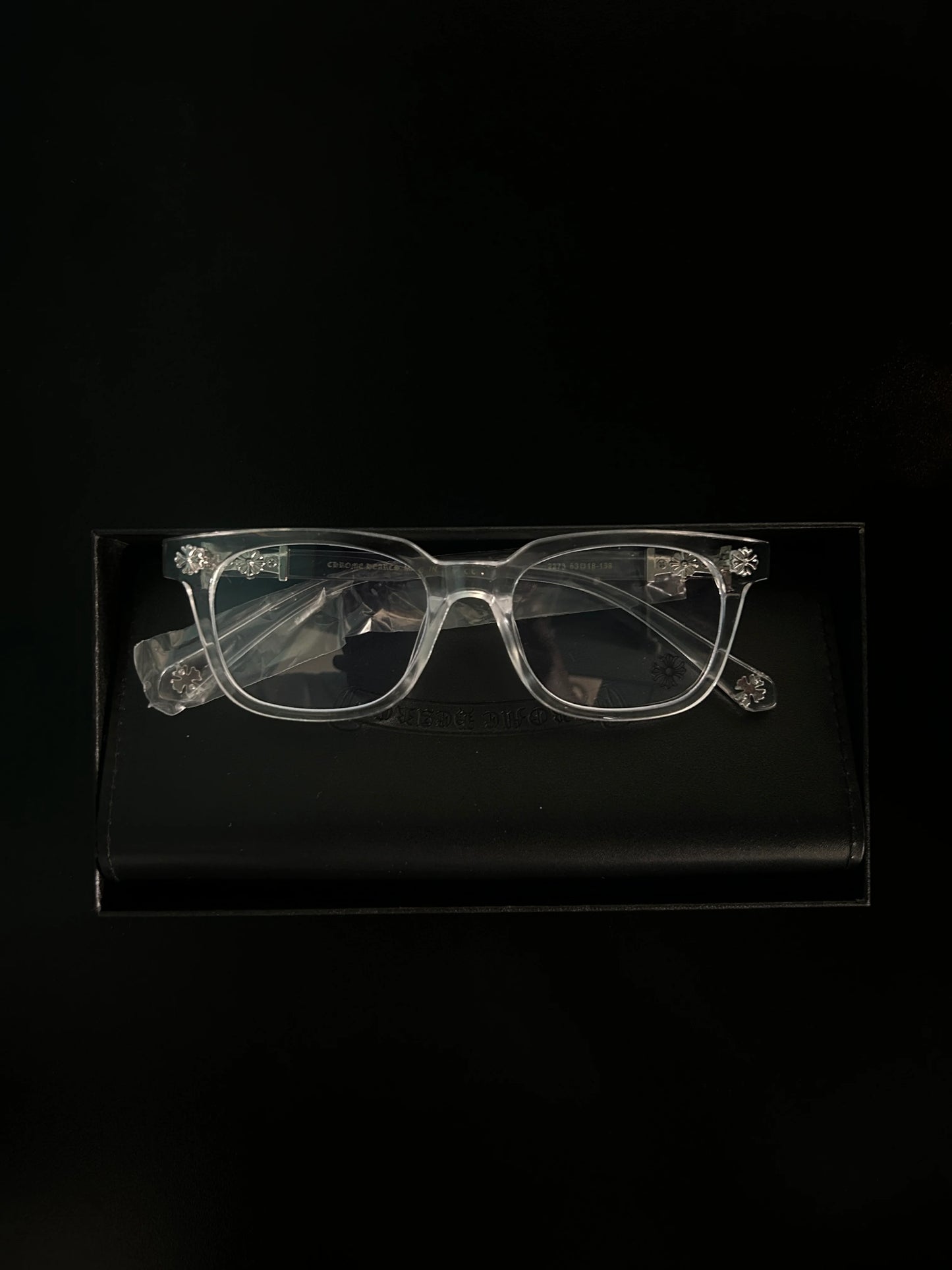 Chrome  glasses - clear & silver badges