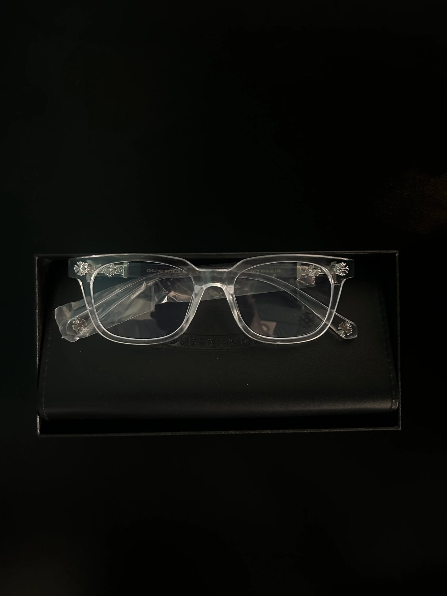 Chrome  glasses - clear & silver badges