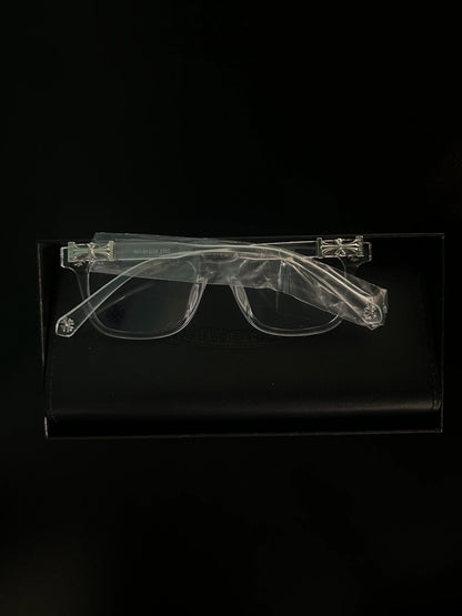 Chrome  glasses - clear & silver badges