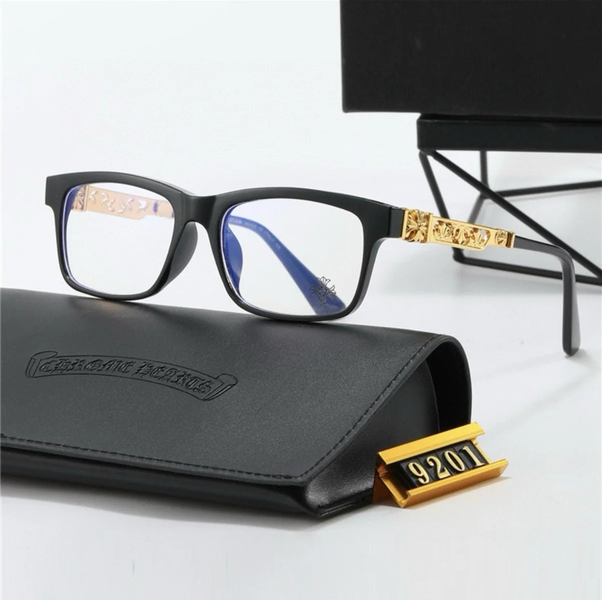 Chrome glasses - black & gold badges NOT BOXED