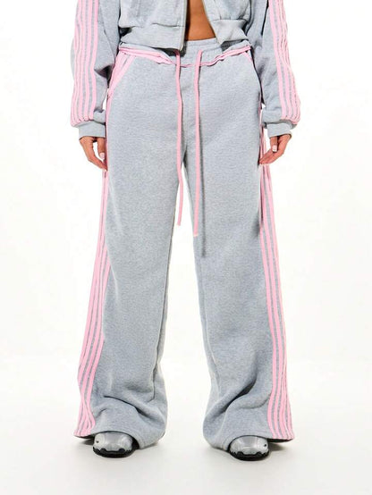 WOMEN Oversized Wide Leg Joggers With Contrast Pink Side Stripe