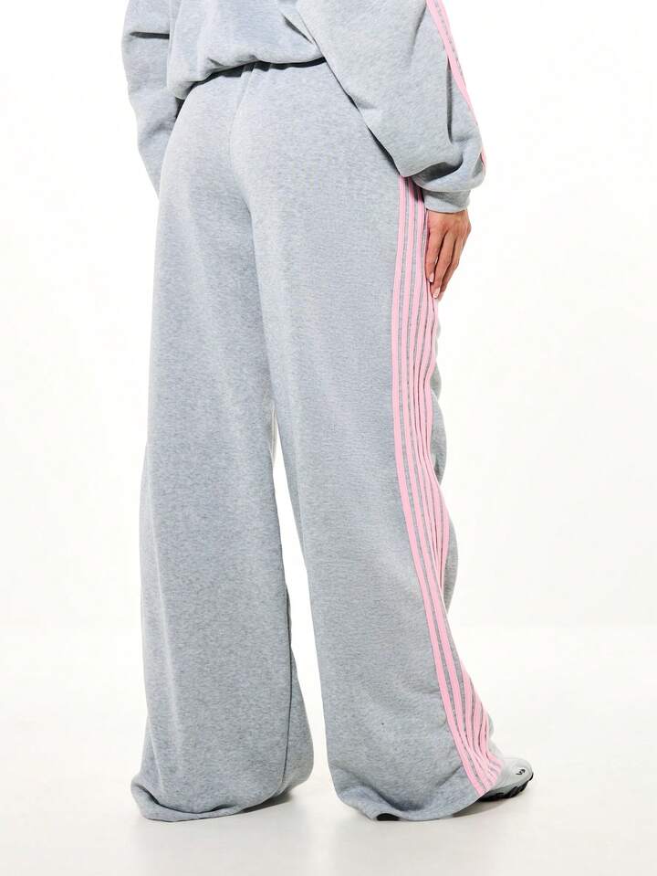 WOMEN Oversized Wide Leg Joggers With Contrast Pink Side Stripe