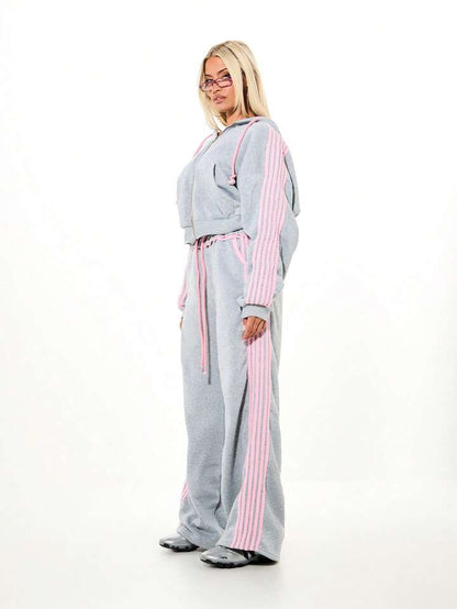 WOMEN Oversized Wide Leg Joggers With Contrast Pink Side Stripe