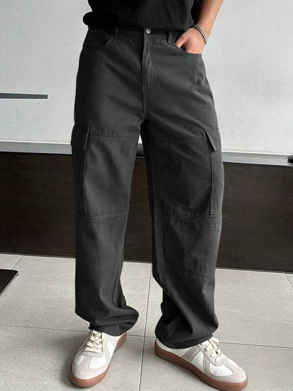 Men's Casual Solid Color Cargo Pants, Versatile For Autumn, Fall