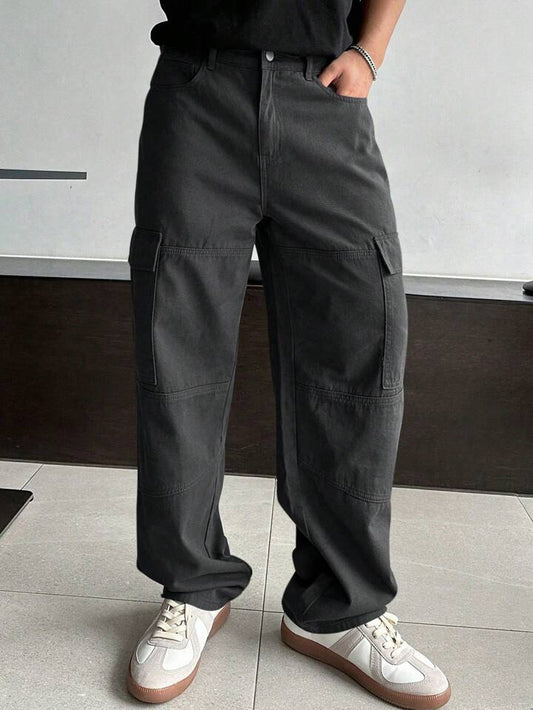 Men's Casual Solid Color Cargo Pants, Versatile For Autumn, Fall