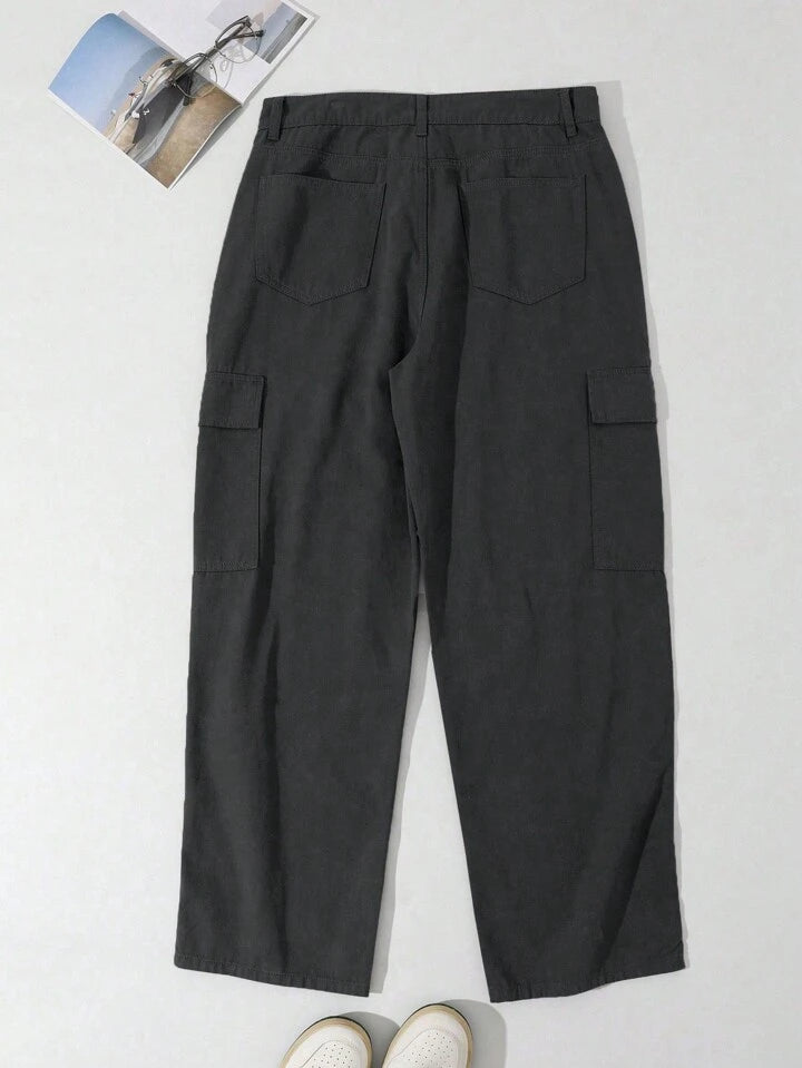 Men's Casual Solid Color Cargo Pants, Versatile For Autumn, Fall