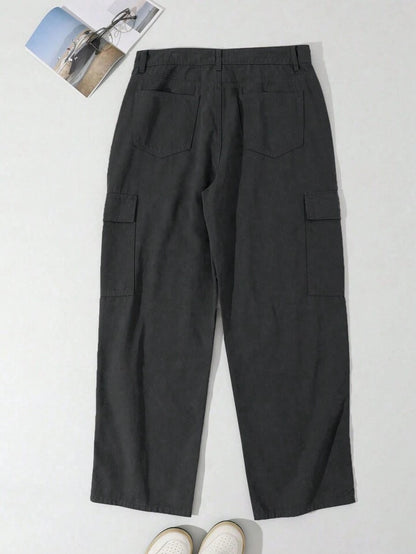 Men's Casual Solid Color Cargo Pants, Versatile For Autumn, Fall