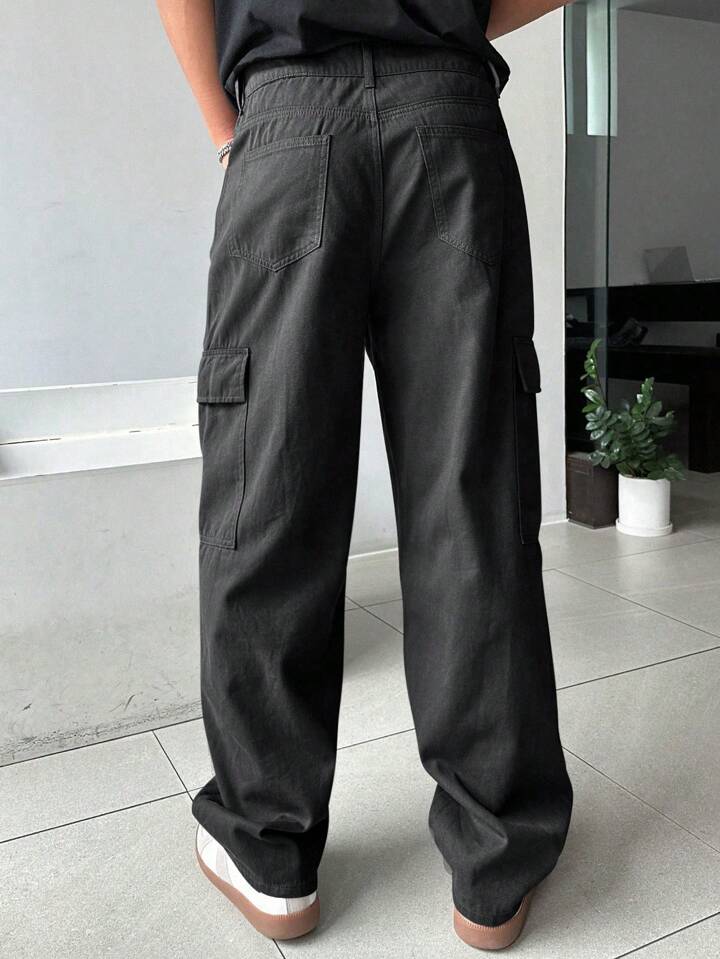 Men's Casual Solid Color Cargo Pants, Versatile For Autumn, Fall