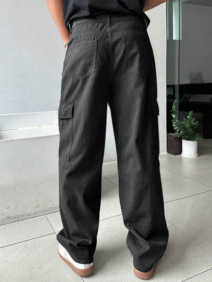 Men's Casual Solid Color Cargo Pants, Versatile For Autumn, Fall