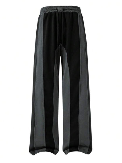 Casual Patchwork Contrast Color Drawstring Loose Wide Leg Men Pants