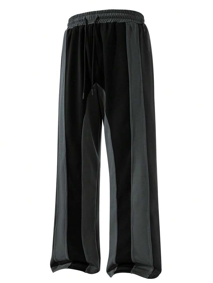 Casual Patchwork Contrast Color Drawstring Loose Wide Leg Men Pants