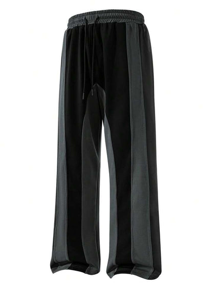 Casual Patchwork Contrast Color Drawstring Loose Wide Leg Men Pants