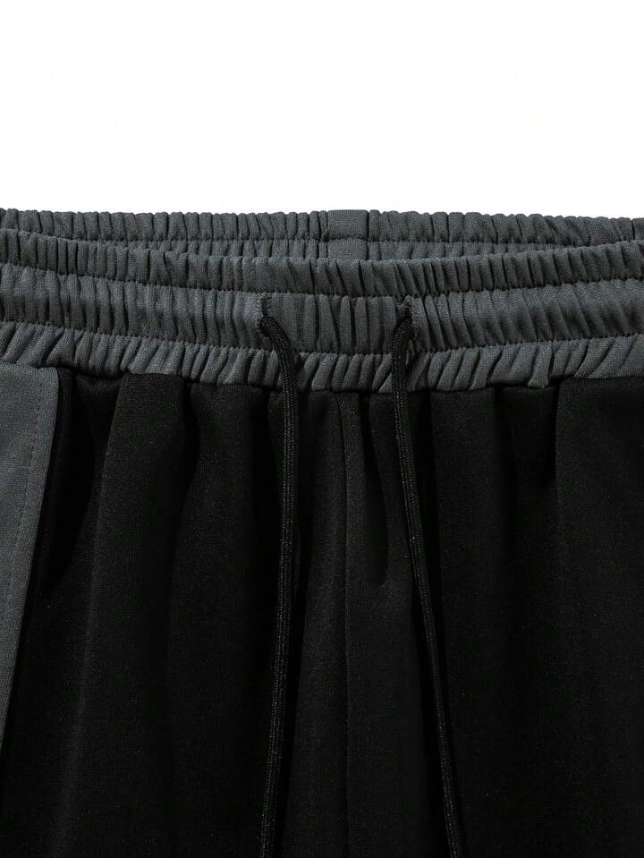 Casual Patchwork Contrast Color Drawstring Loose Wide Leg Men Pants