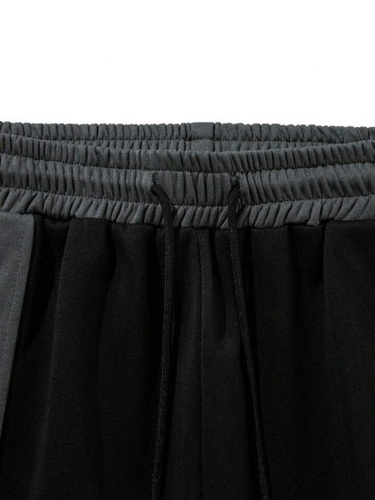 Casual Patchwork Contrast Color Drawstring Loose Wide Leg Men Pants