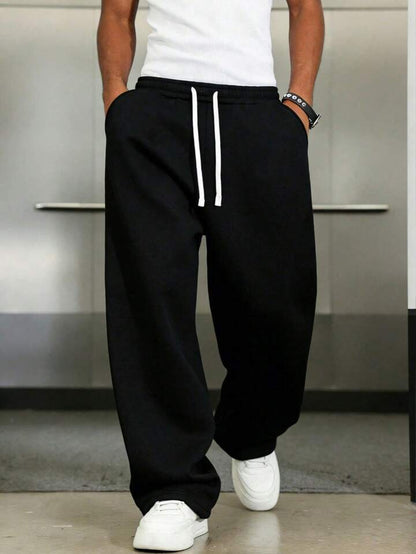 1pc Men's Loose Casual Solid Color Wide Leg Pants