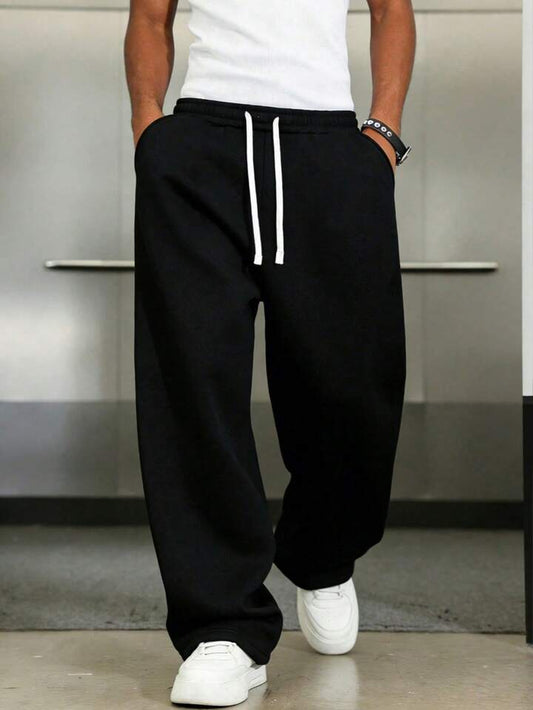 1pc Men's Loose Casual Solid Color Wide Leg Pants