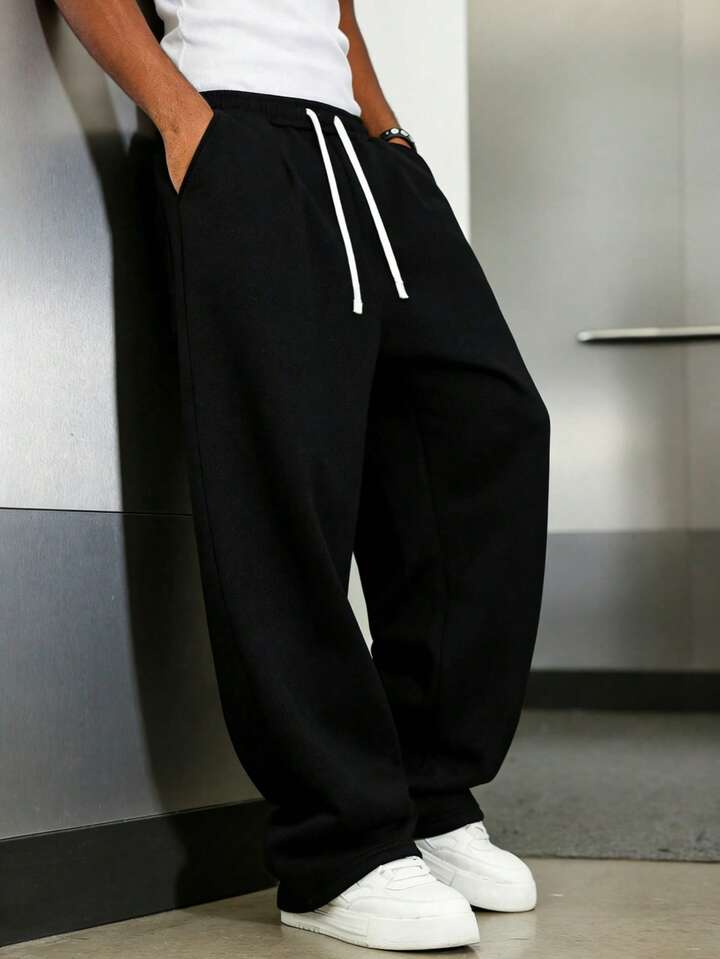 1pc Men's Loose Casual Solid Color Wide Leg Pants