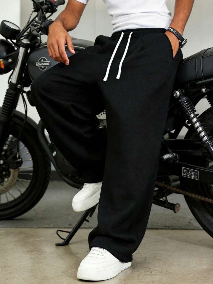 1pc Men's Loose Casual Solid Color Wide Leg Pants