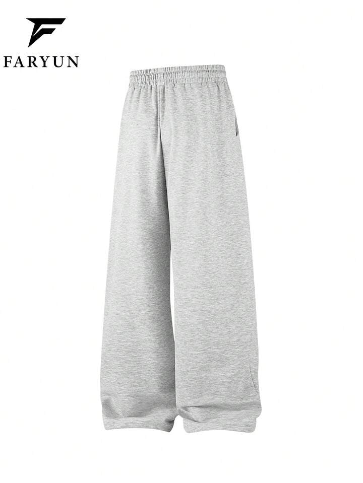 Men's Letter Print Drawstring Waist Pockets Casual Loose Sweatpants, Gray Loose Fit Sports Pants
