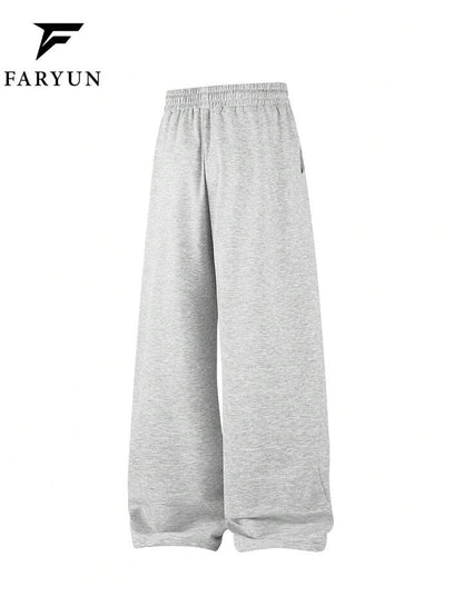 Men's Letter Print Drawstring Waist Pockets Casual Loose Sweatpants, Gray Loose Fit Sports Pants