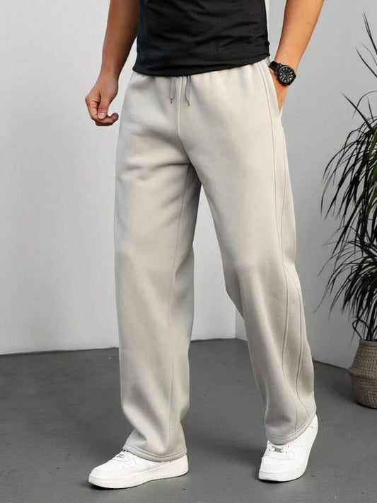 Casual Solid Color Drawstring Men's Premium Sports Sweatpants Men's Loose Straight Leg Casual Pants