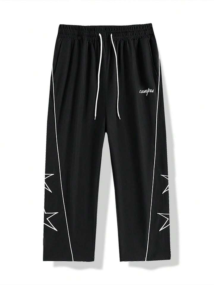 Men's Straight Cut Star & Letter Printed Casual Streetwear Loose Fit Sweatpants