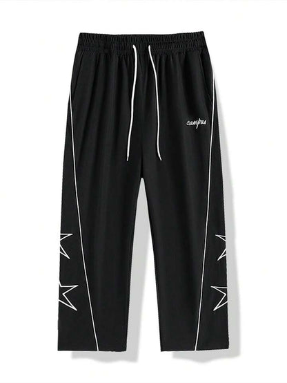 Men's Straight Cut Star & Letter Printed Casual Streetwear Loose Fit Sweatpants