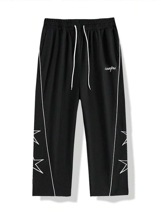 Men's Straight Cut Star & Letter Printed Casual Streetwear Loose Fit Sweatpants