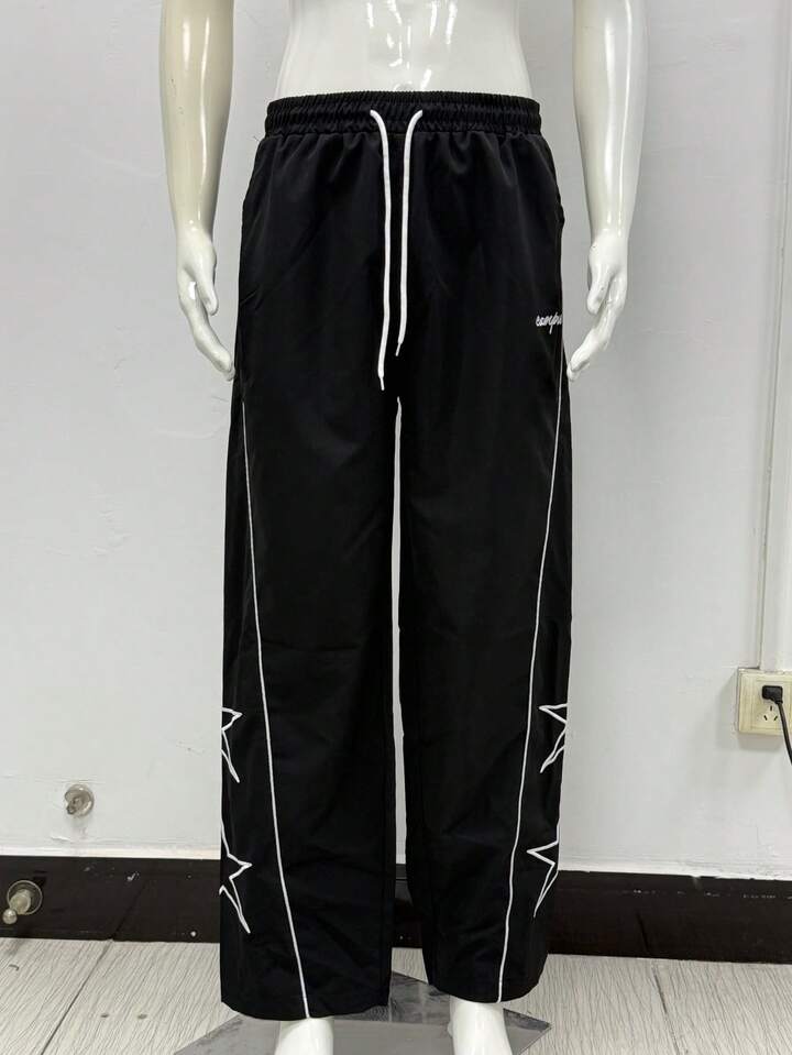 Men's Straight Cut Star & Letter Printed Casual Streetwear Loose Fit Sweatpants