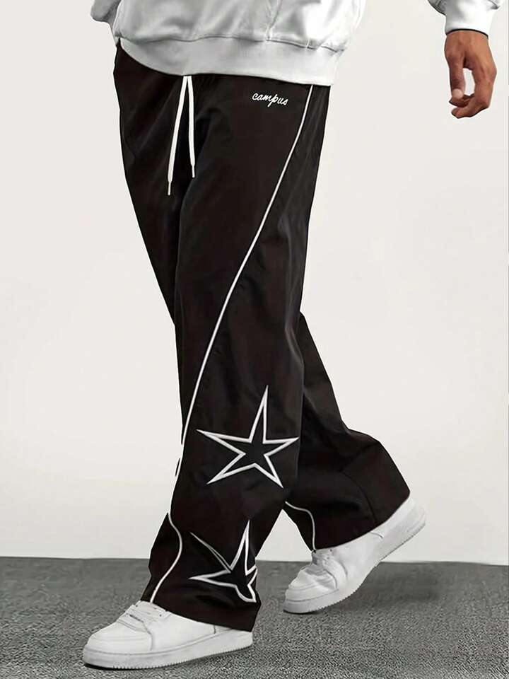 Men's Straight Cut Star & Letter Printed Casual Streetwear Loose Fit Sweatpants