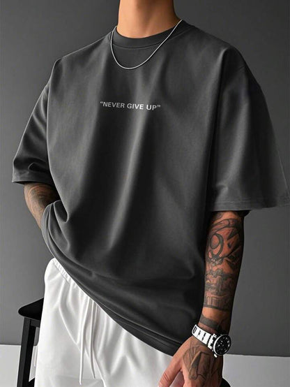 Men's Fashionable Versatile Daily Commute "Never Give Up" Printed