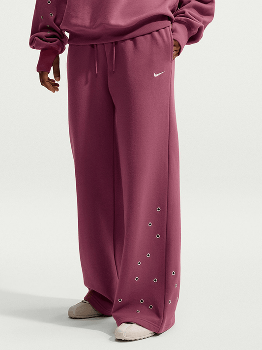 Nike Women's Studio Fleece Mid-rise STD Pink Smoke Wide Leg Pants