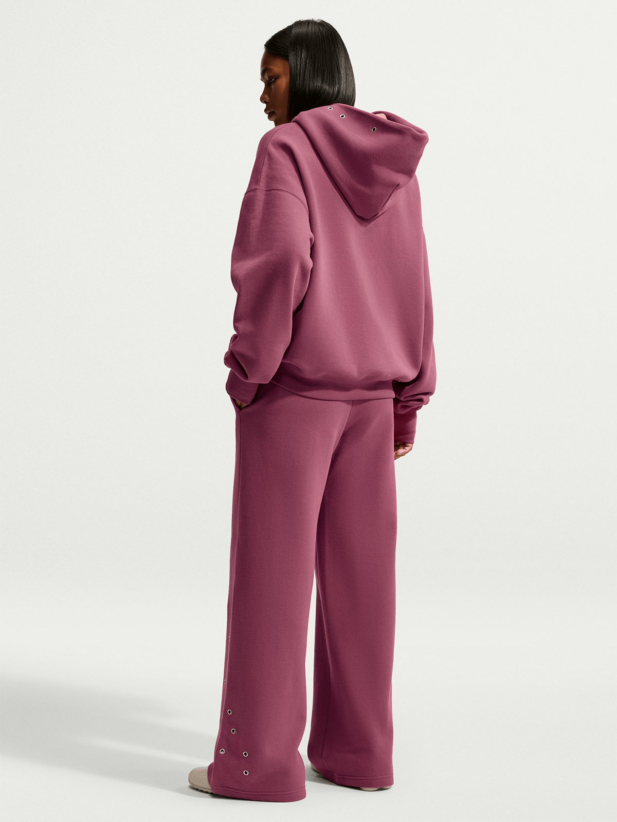 Nike Women's Studio Fleece Mid-rise STD Pink Smoke Wide Leg Pants