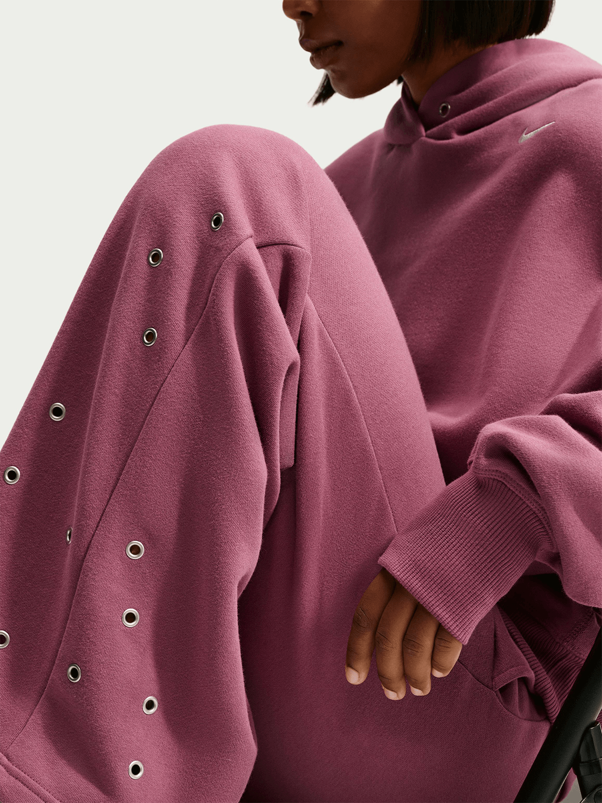 Nike Women's Studio Fleece Mid-rise STD Pink Smoke Wide Leg Pants