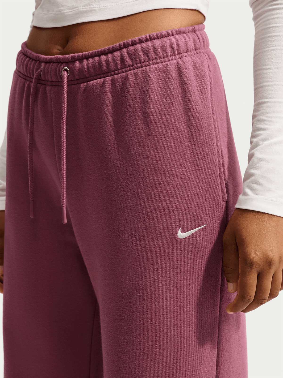 Nike Women's Studio Fleece Mid-rise STD Pink Smoke Wide Leg Pants